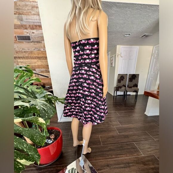 Folter Black vintage dress with pink hearse print sz L - Picture 5 of 13